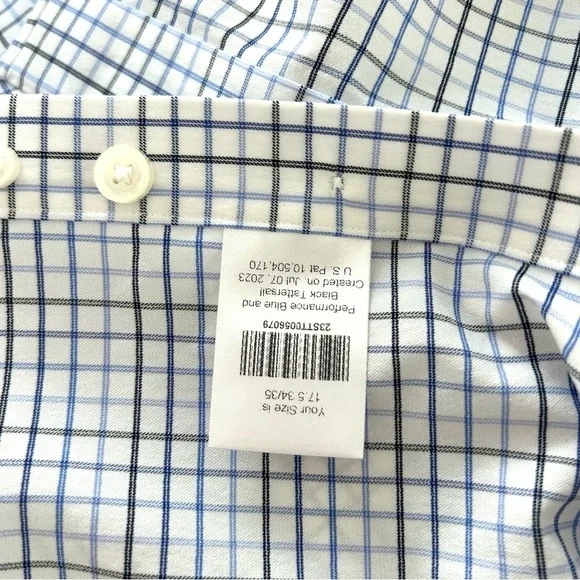 Stantt NEW Performance Tech Stretch Shirt Blue Black Tattersall Size 17.5 34/35 - Picture 11 of 13